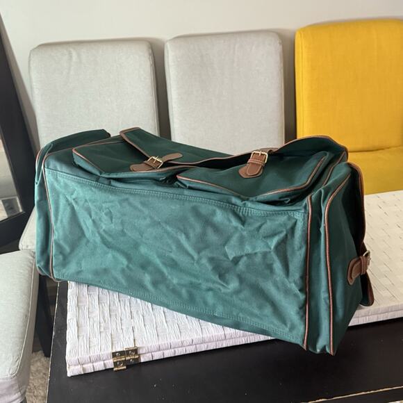 VTG Polo Ralph Lauren Duffle Weekender Travel Bag Large Green Brown Canvas Pony - Picture 7 of 9